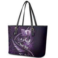 Personalised All Purple New Zealand Darts Leather Tote Bag Aoteroa Fern Maori Galaxy Style LT14 - Polynesian Pride
