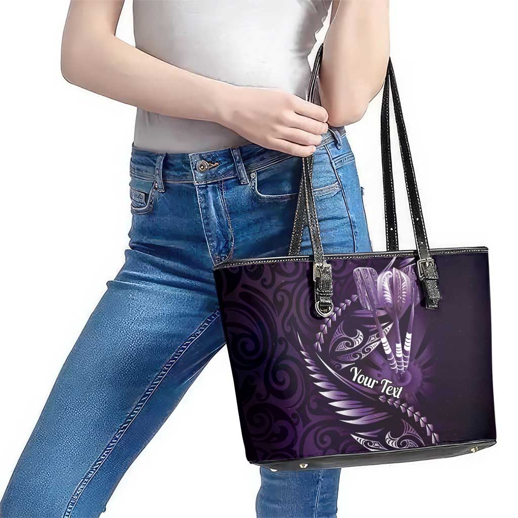 Personalised All Purple New Zealand Darts Leather Tote Bag Aoteroa Fern Maori Galaxy Style LT14 - Polynesian Pride