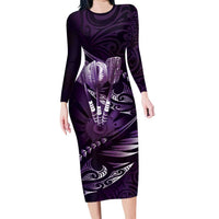 Personalised All Purple New Zealand Darts Long Sleeve Bodycon Dress Aoteroa Fern Maori Galaxy Style LT14 Long Dress Purple - Polynesian Pride