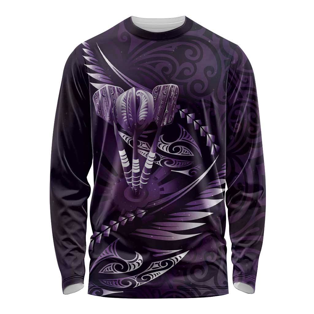 Personalised All Purple New Zealand Darts Long Sleeve Shirt Aoteroa Fern Maori Galaxy Style LT14 Unisex Purple - Polynesian Pride