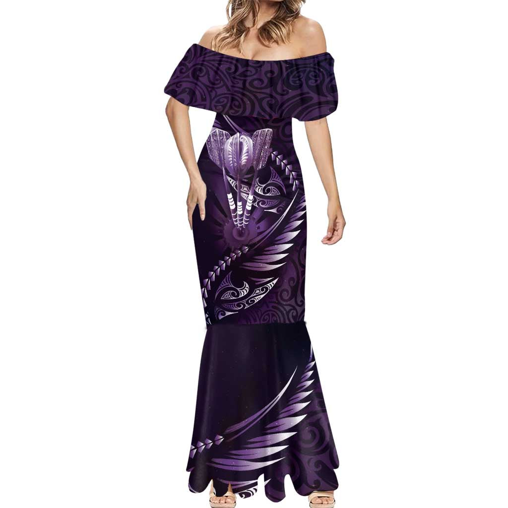 Personalised All Purple New Zealand Darts Mermaid Dress Aoteroa Fern Maori Galaxy Style LT14 - Polynesian Pride