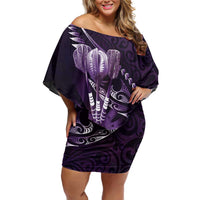 Personalised All Purple New Zealand Darts Off Shoulder Short Dress Aoteroa Fern Maori Galaxy Style LT14 Women Purple - Polynesian Pride