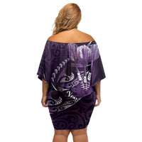 Personalised All Purple New Zealand Darts Off Shoulder Short Dress Aoteroa Fern Maori Galaxy Style LT14 - Polynesian Pride