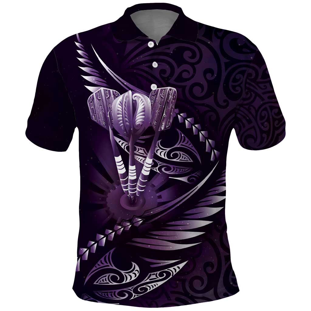 Personalised All Purple New Zealand Darts Polo Shirt Aoteroa Fern Maori Galaxy Style LT14 Purple - Polynesian Pride