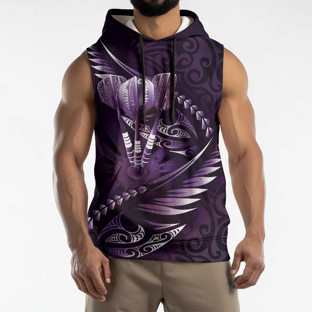 Personalised All Purple New Zealand Darts Sleeveless Hoodie Aoteroa Fern Maori Galaxy Style LT14 - Polynesian Pride