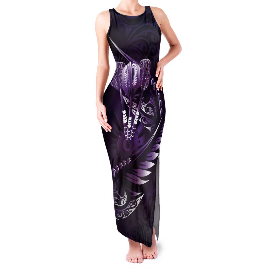 Personalised All Purple New Zealand Darts Tank Maxi Dress Aoteroa Fern Maori Galaxy Style LT14 Women Purple - Polynesian Pride