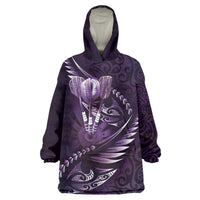 Personalised All Purple New Zealand Darts Wearable Blanket Hoodie Aoteroa Fern Maori Galaxy Style LT14 One Size Purple - Polynesian Pride