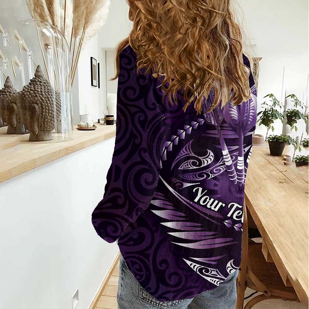Personalised All Purple New Zealand Darts Women Casual Shirt Aoteroa Fern Maori Galaxy Style LT14 - Polynesian Pride