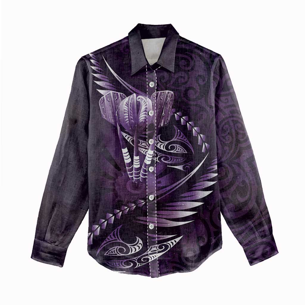 Personalised All Purple New Zealand Darts Women Casual Shirt Aoteroa Fern Maori Galaxy Style LT14 - Polynesian Pride