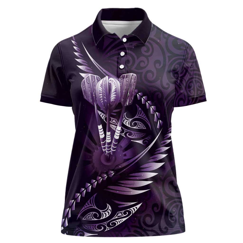 Personalised All Purple New Zealand Darts Women Polo Shirt Aoteroa Fern Maori Galaxy Style