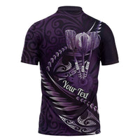 Personalised All Purple New Zealand Darts Zipper Polo Shirt Aoteroa Fern Maori Galaxy Style LT14 - Polynesian Pride