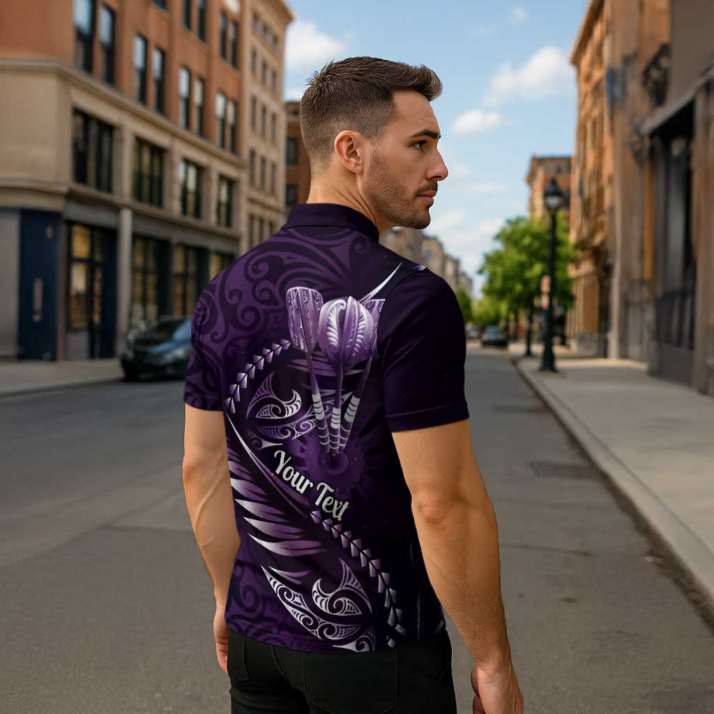 Personalised All Purple New Zealand Darts Zipper Polo Shirt Aoteroa Fern Maori Galaxy Style LT14 - Polynesian Pride