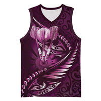Personalised All Pink New Zealand Darts Basketball Jersey Aoteroa Fern Maori Galaxy Style LT14 Unisex Pink - Polynesian Pride