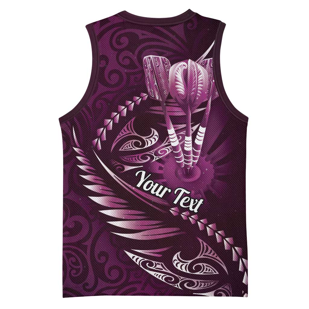 Personalised All Pink New Zealand Darts Basketball Jersey Aoteroa Fern Maori Galaxy Style LT14 - Polynesian Pride