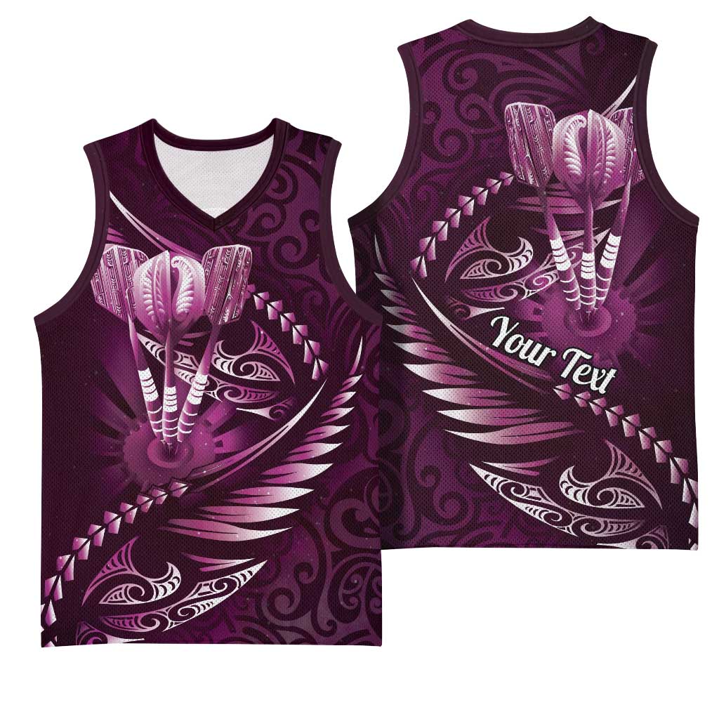 Personalised All Pink New Zealand Darts Basketball Jersey Aoteroa Fern Maori Galaxy Style LT14 - Polynesian Pride