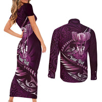Personalised All Pink New Zealand Darts Couples Matching Short Sleeve Bodycon Dress and Long Sleeve Button Shirt Aoteroa Fern Maori Galaxy Style LT14 - Polynesian Pride