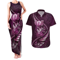 Personalised All Pink New Zealand Darts Couples Matching Tank Maxi Dress and Hawaiian Shirt Aoteroa Fern Maori Galaxy Style LT14 Pink - Polynesian Pride