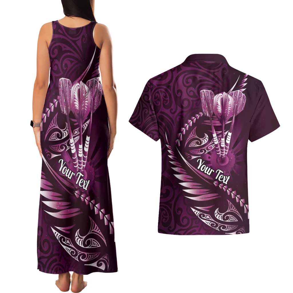 Personalised All Pink New Zealand Darts Couples Matching Tank Maxi Dress and Hawaiian Shirt Aoteroa Fern Maori Galaxy Style LT14 - Polynesian Pride