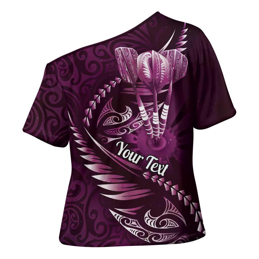 Personalised All Pink New Zealand Darts Cross Shoulder Shirt Aoteroa Fern Maori Galaxy Style LT14 - Polynesian Pride