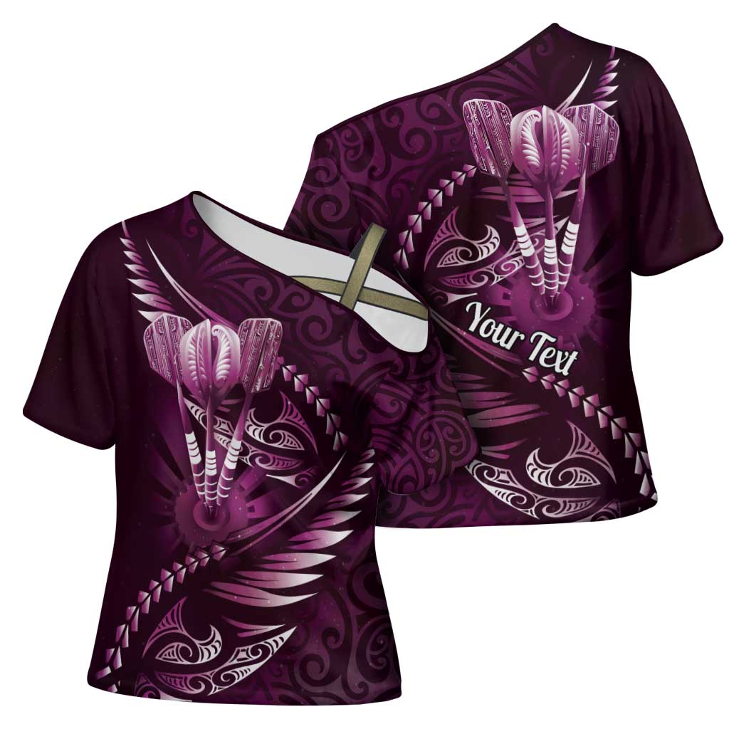 Personalised All Pink New Zealand Darts Cross Shoulder Shirt Aoteroa Fern Maori Galaxy Style LT14 - Polynesian Pride