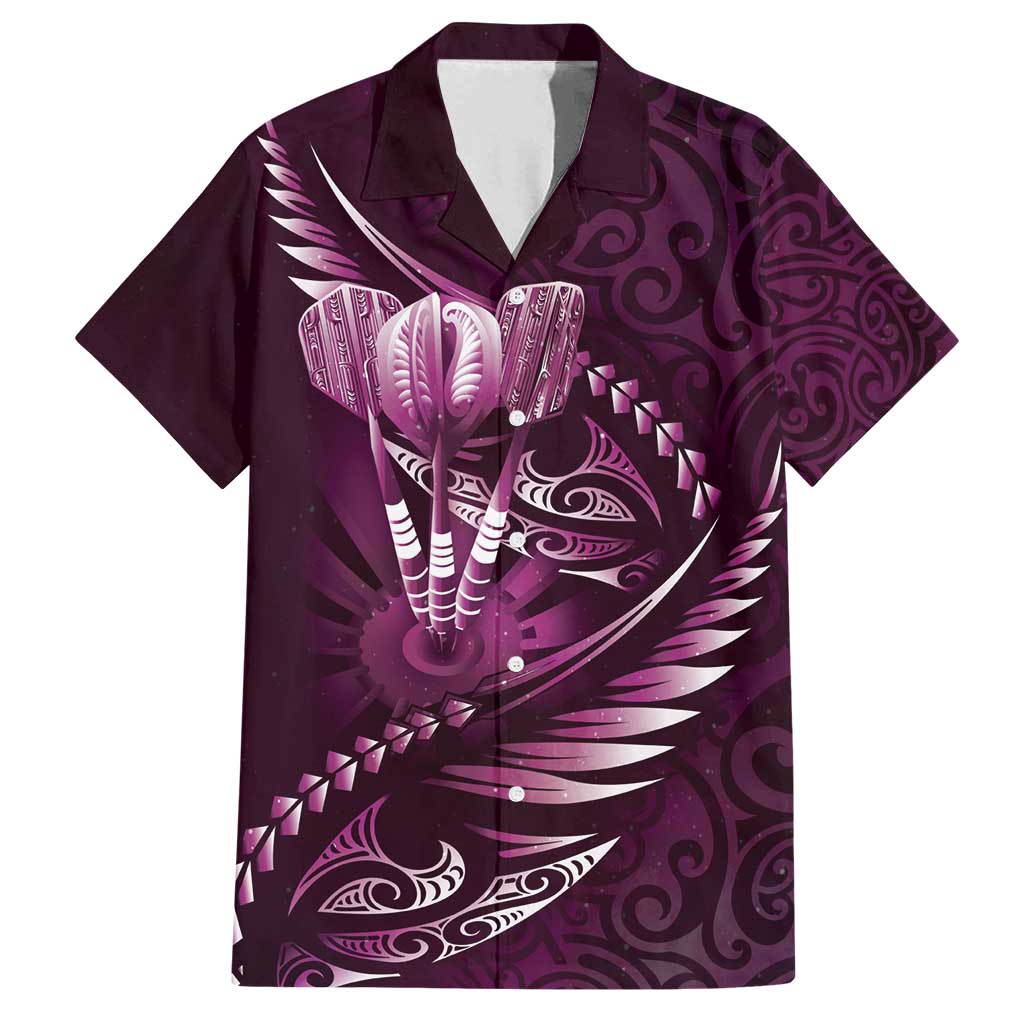 Personalised All Pink New Zealand Darts Family Matching Long Sleeve Bodycon Dress and Hawaiian Shirt Aoteroa Fern Maori Galaxy Style LT14 Dad's Shirt - Short Sleeve Pink - Polynesian Pride
