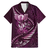 Personalised All Pink New Zealand Darts Family Matching Mermaid Dress and Hawaiian Shirt Aoteroa Fern Maori Galaxy Style LT14 Dad's Shirt - Short Sleeve Pink - Polynesian Pride