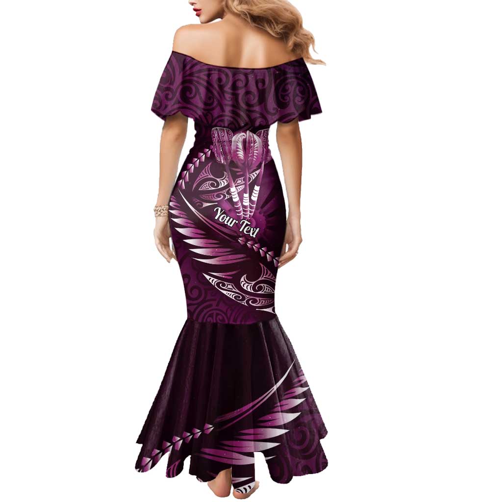 Personalised All Pink New Zealand Darts Family Matching Mermaid Dress and Hawaiian Shirt Aoteroa Fern Maori Galaxy Style LT14 - Polynesian Pride