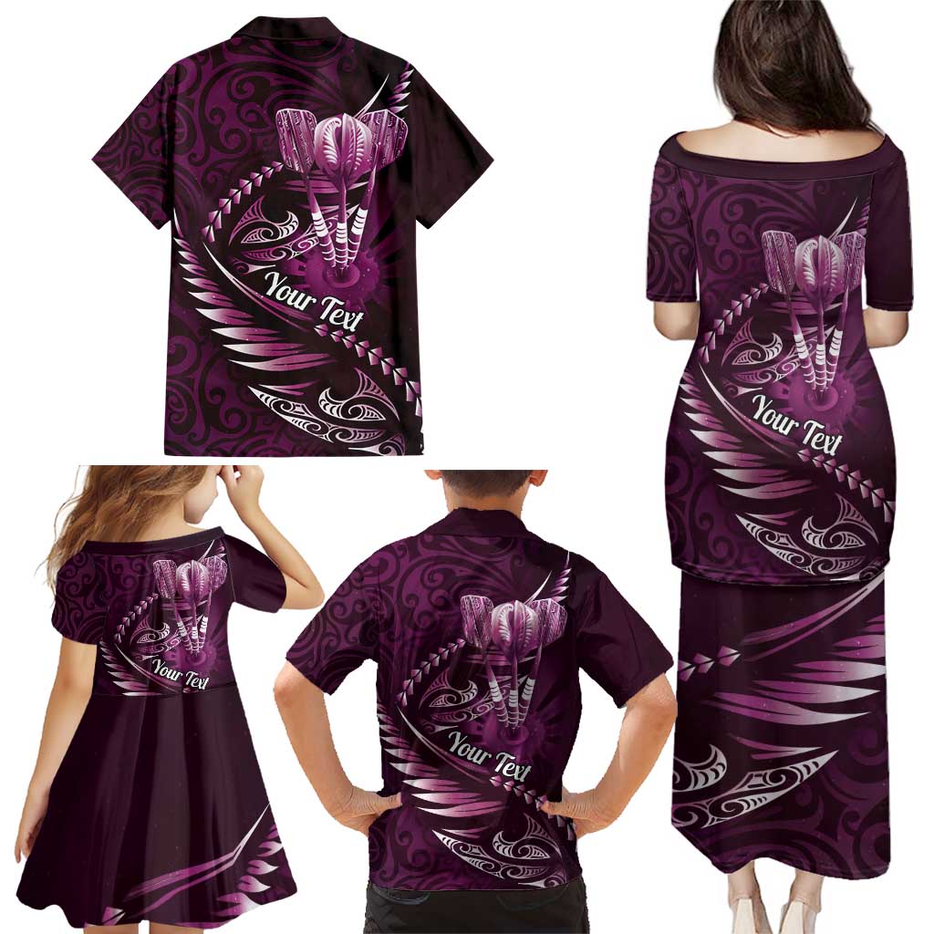 Personalised All Pink New Zealand Darts Family Matching Puletasi and Hawaiian Shirt Aoteroa Fern Maori Galaxy Style LT14 - Polynesian Pride