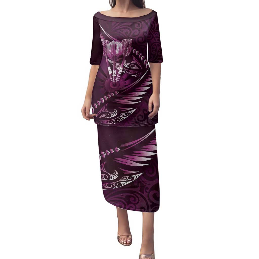 Personalised All Pink New Zealand Darts Family Matching Puletasi and Hawaiian Shirt Aoteroa Fern Maori Galaxy Style LT14 Mom's Dress Pink - Polynesian Pride