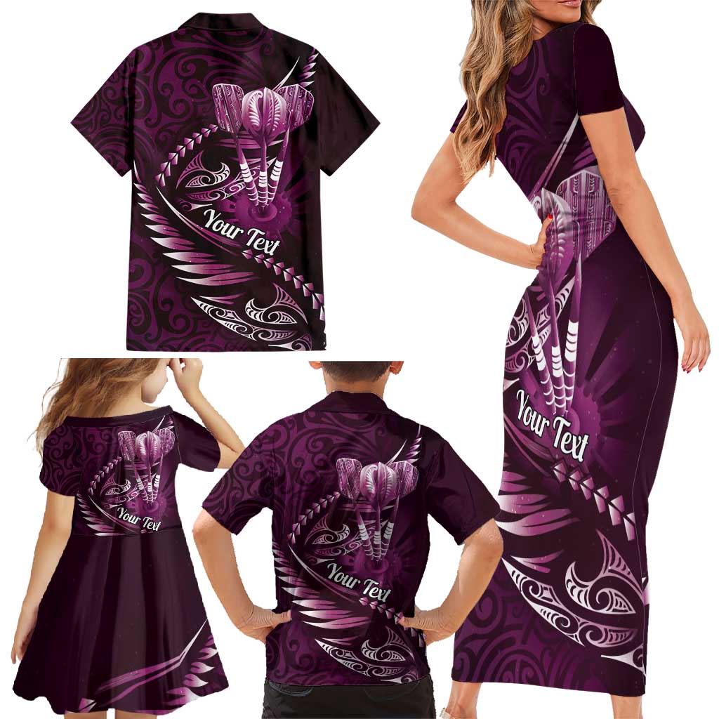 Personalised All Pink New Zealand Darts Family Matching Short Sleeve Bodycon Dress and Hawaiian Shirt Aoteroa Fern Maori Galaxy Style LT14 - Polynesian Pride