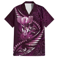 Personalised All Pink New Zealand Darts Family Matching Short Sleeve Bodycon Dress and Hawaiian Shirt Aoteroa Fern Maori Galaxy Style LT14 Dad's Shirt - Short Sleeve Pink - Polynesian Pride