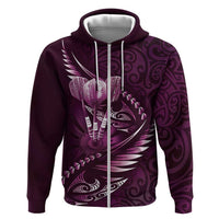 Personalised All Pink New Zealand Darts Hoodie Aoteroa Fern Maori Galaxy Style LT14 Zip Hoodie Pink - Polynesian Pride