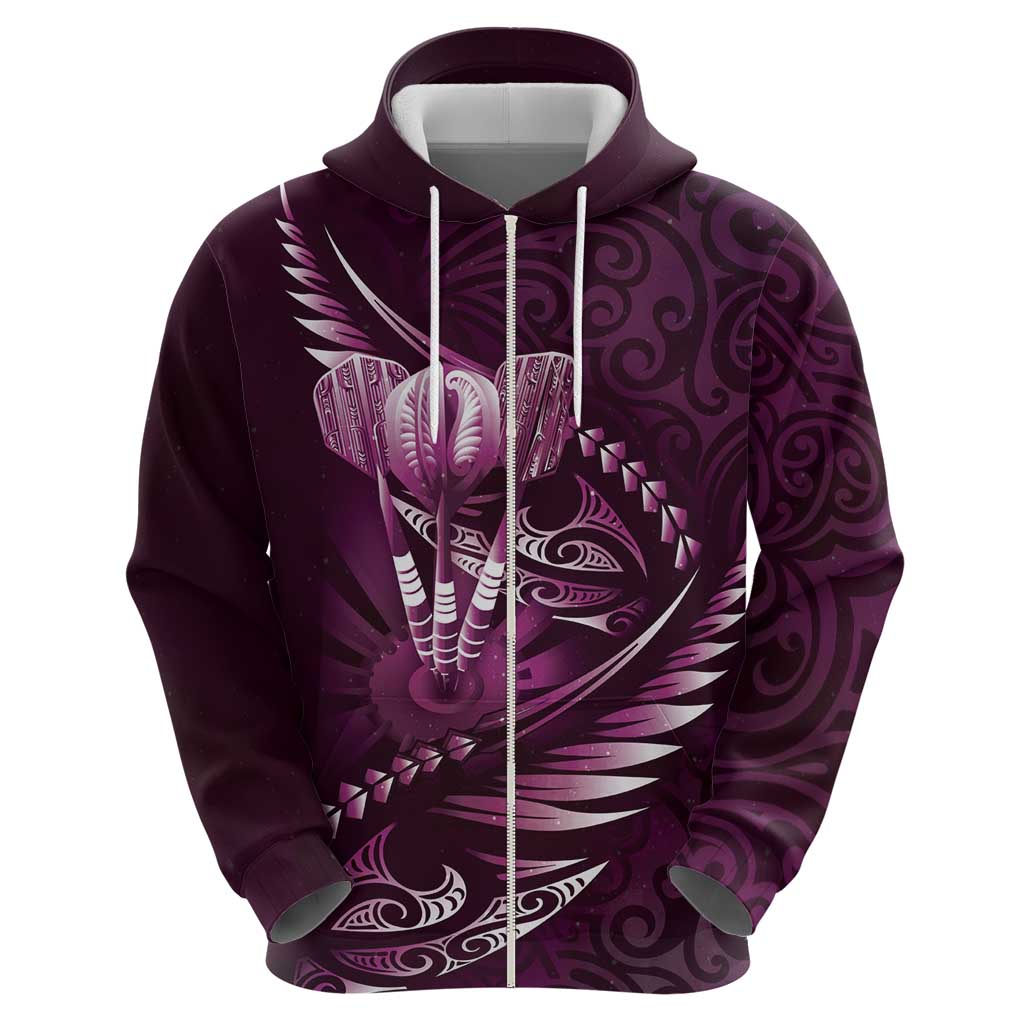 Personalised All Pink New Zealand Darts Hoodie Aoteroa Fern Maori Galaxy Style LT14 - Polynesian Pride