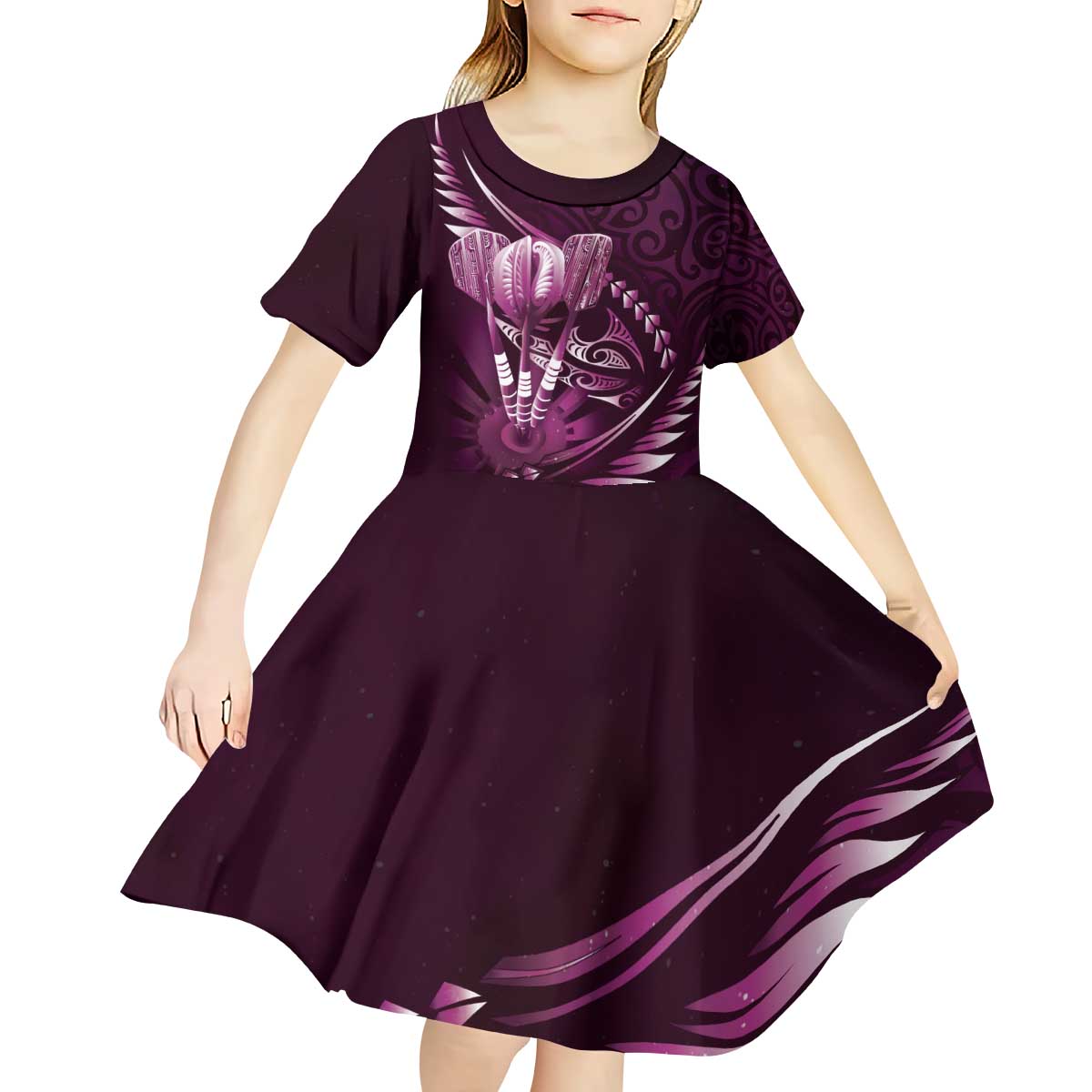 Personalised All Pink New Zealand Darts Kid Short Sleeve Dress Aoteroa Fern Maori Galaxy Style LT14 - Polynesian Pride