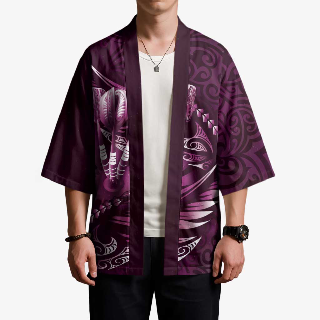 Personalised All Pink New Zealand Darts Kimono Aoteroa Fern Maori Galaxy Style - Polynesian Pride