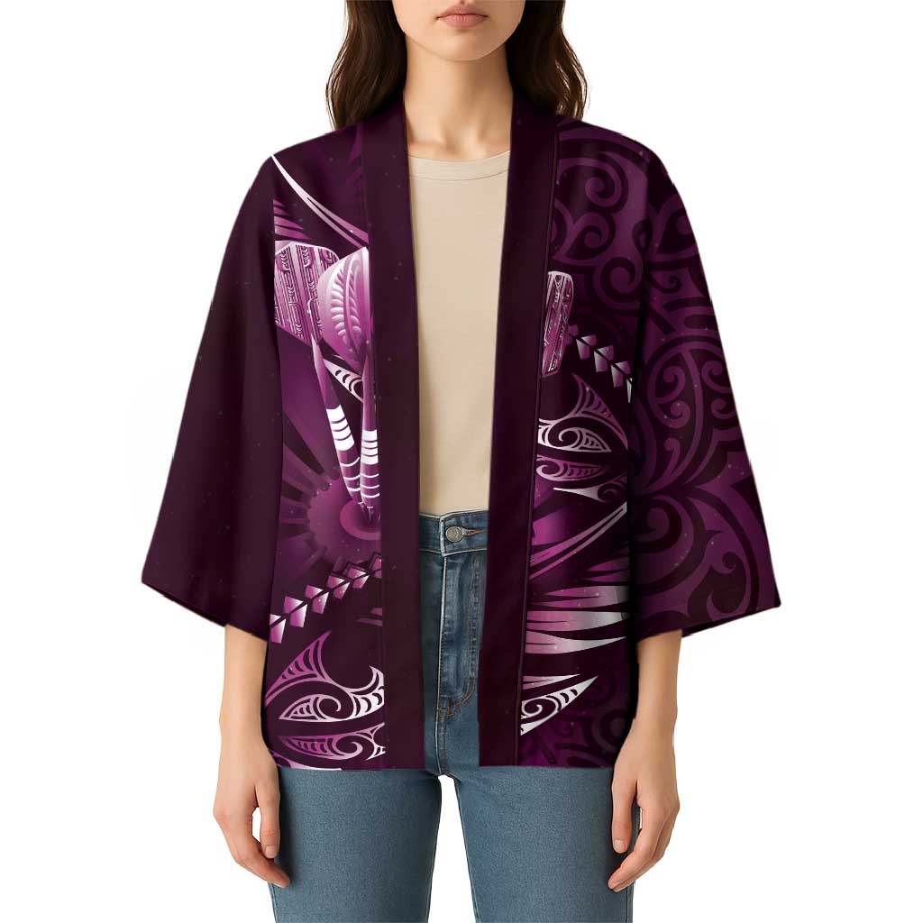 Personalised All Pink New Zealand Darts Kimono Aoteroa Fern Maori Galaxy Style - Polynesian Pride