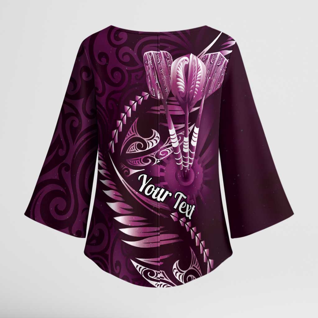Personalised All Pink New Zealand Darts Kimono Sleeve Blouse Aoteroa Fern Maori Galaxy Style LT14 - Polynesian Pride