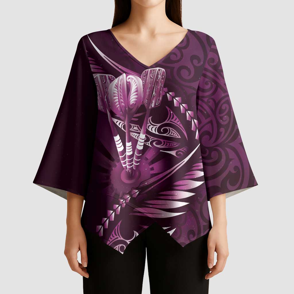 Personalised All Pink New Zealand Darts Kimono Sleeve Blouse Aoteroa Fern Maori Galaxy Style LT14 - Polynesian Pride