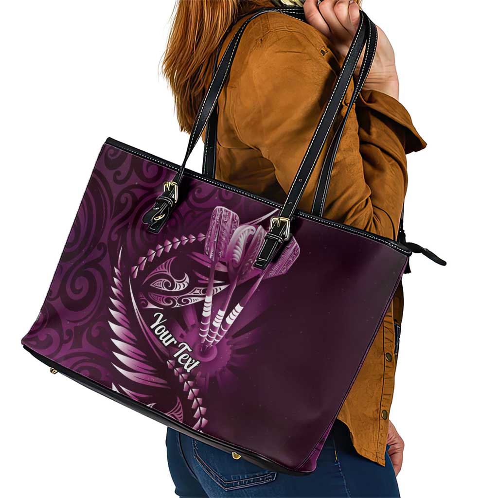 Personalised All Pink New Zealand Darts Leather Tote Bag Aoteroa Fern Maori Galaxy Style