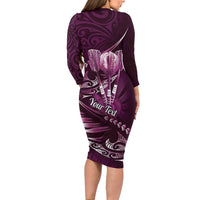 Personalised All Pink New Zealand Darts Long Sleeve Bodycon Dress Aoteroa Fern Maori Galaxy Style LT14 - Polynesian Pride