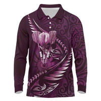 Personalised All Pink New Zealand Darts Long Sleeve Polo Shirt Aoteroa Fern Maori Galaxy Style