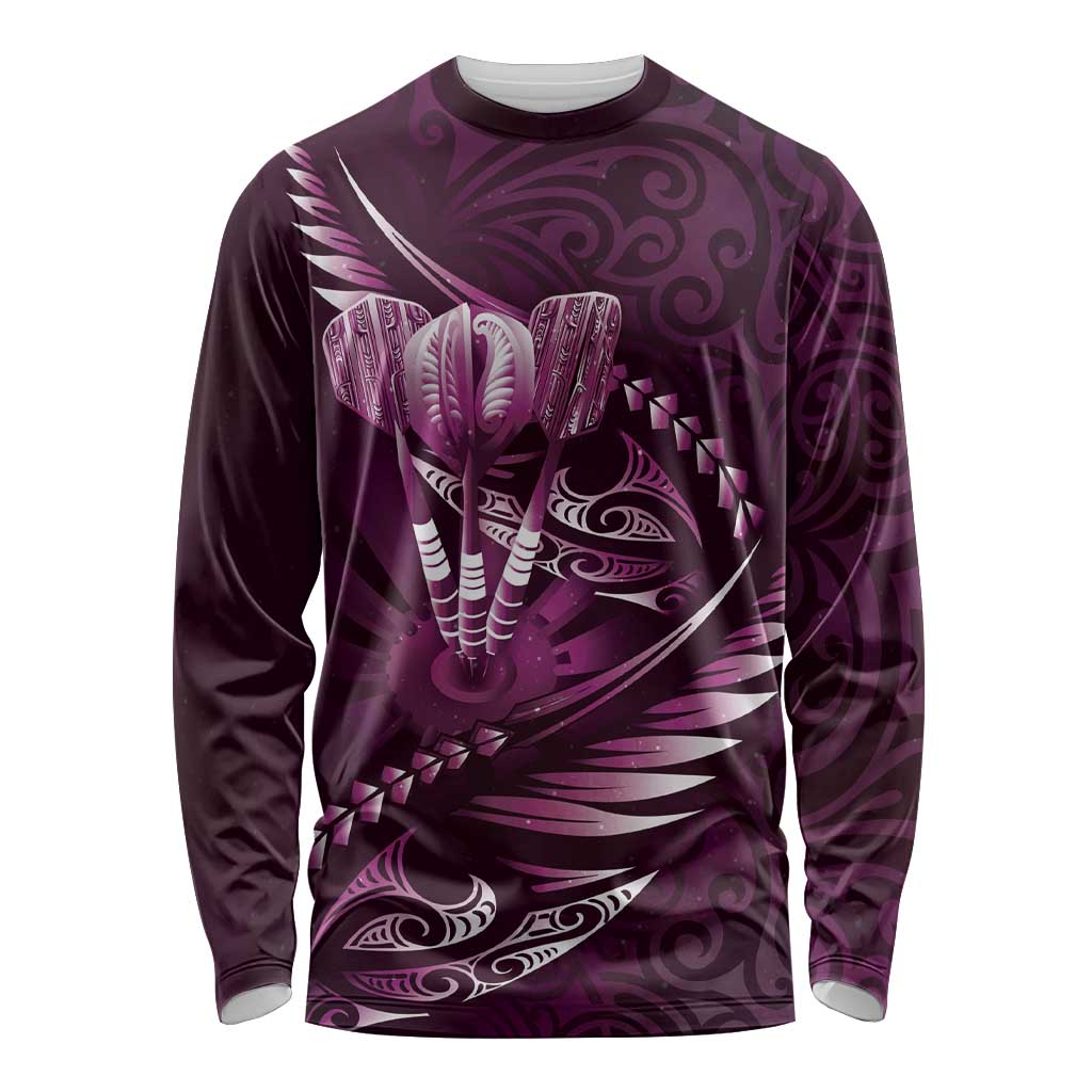 Personalised All Pink New Zealand Darts Long Sleeve Shirt Aoteroa Fern Maori Galaxy Style LT14 Unisex Pink - Polynesian Pride