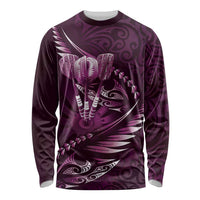 Personalised All Pink New Zealand Darts Long Sleeve Shirt Aoteroa Fern Maori Galaxy Style LT14 Unisex Pink - Polynesian Pride