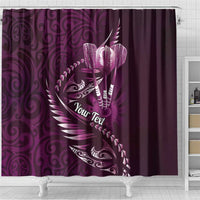 Personalised All Pink New Zealand Darts Shower Curtain Aoteroa Fern Maori Galaxy Style