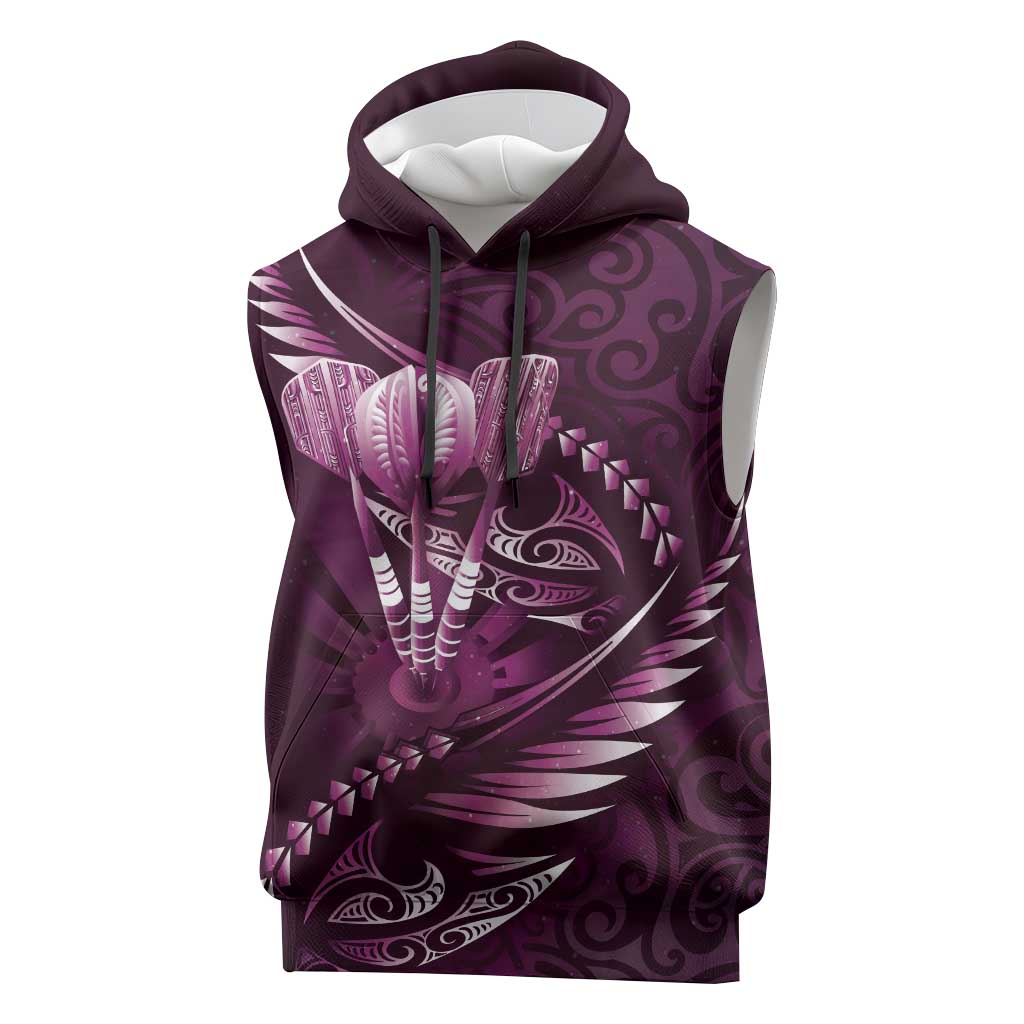 Personalised All Pink New Zealand Darts Sleeveless Hoodie Aoteroa Fern Maori Galaxy Style LT14 Pink - Polynesian Pride