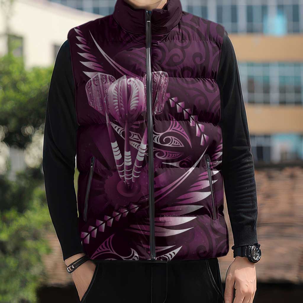 Personalised All Pink New Zealand Darts Sleeveless Puffer Jacket Aoteroa Fern Maori Galaxy Style - Polynesian Pride