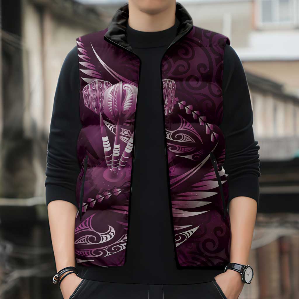 Personalised All Pink New Zealand Darts Sleeveless Puffer Jacket Aoteroa Fern Maori Galaxy Style - Polynesian Pride