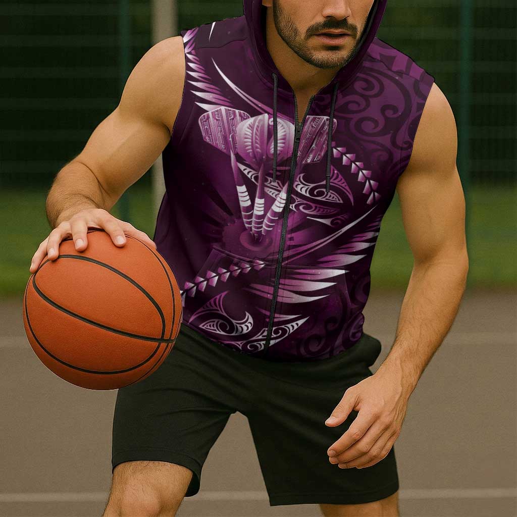 Personalised All Pink New Zealand Darts Sleeveless Zip Hoodie Aoteroa Fern Maori Galaxy Style LT14 - Polynesian Pride