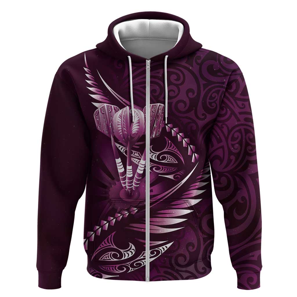 Personalised All Pink New Zealand Darts Zip Hoodie Aoteroa Fern Maori Galaxy Style LT14 Zip Hoodie Pink - Polynesian Pride