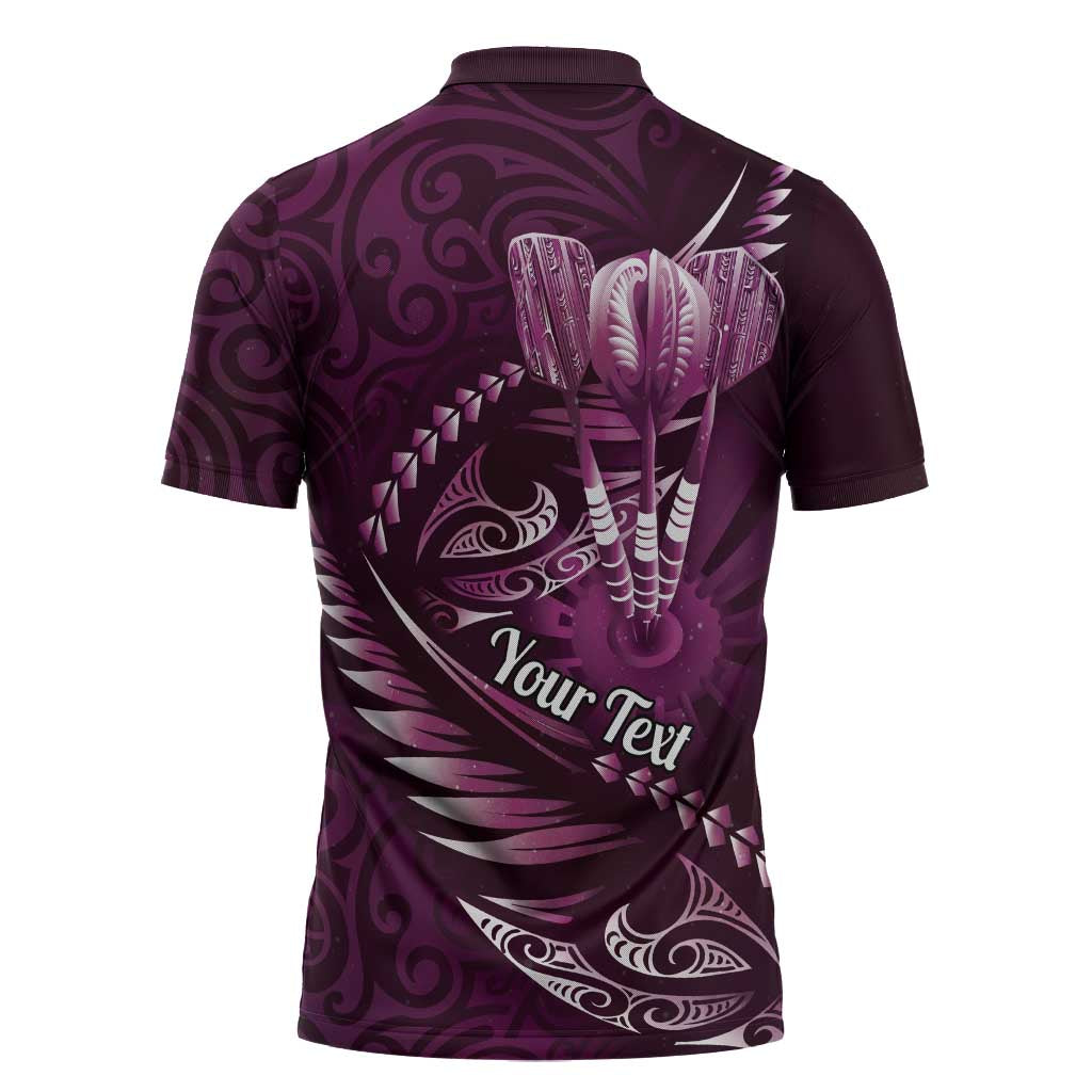 Personalised All Pink New Zealand Darts Zipper Polo Shirt Aoteroa Fern Maori Galaxy Style LT14 - Polynesian Pride